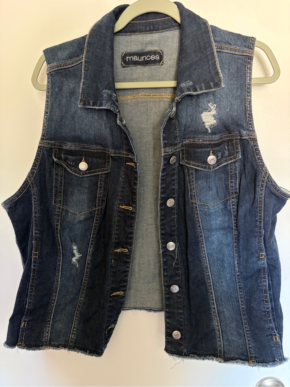 Maurices Dark Blue Distressed Denim Vest